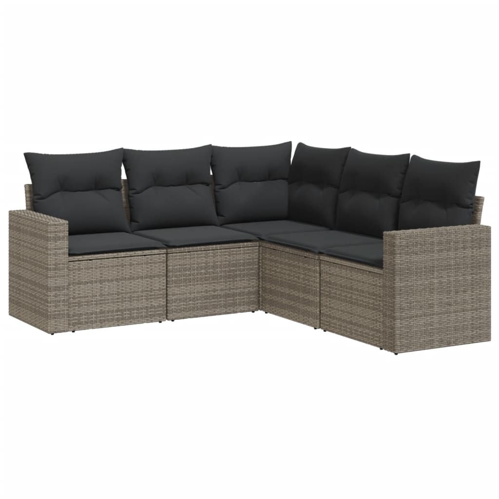 Set Divano da Giardino 5 pz con Cuscini Grigio in Polyrattan - homemem39