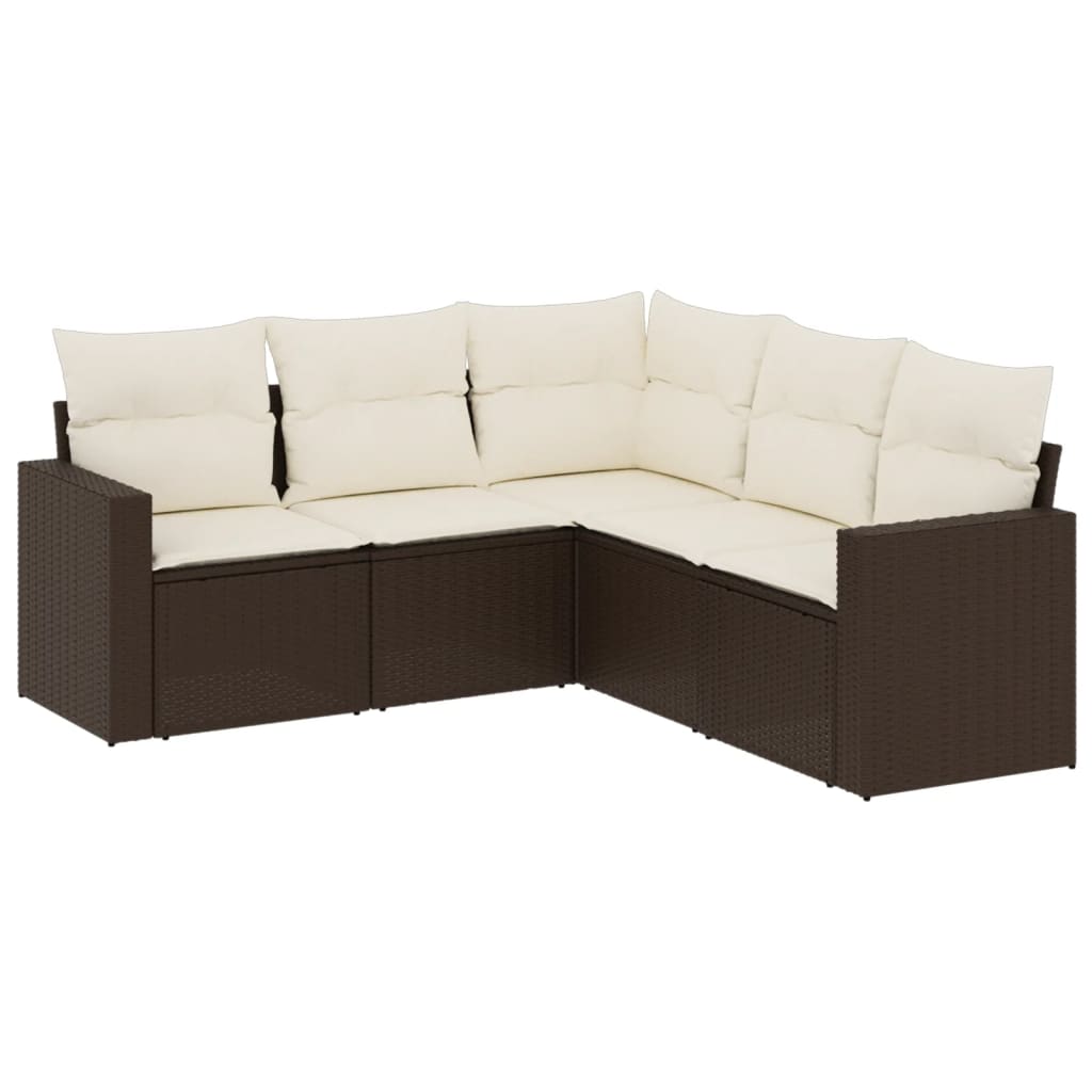 Set Divano da Giardino 5 pz con Cuscini Marrone in Polyrattan - homemem39