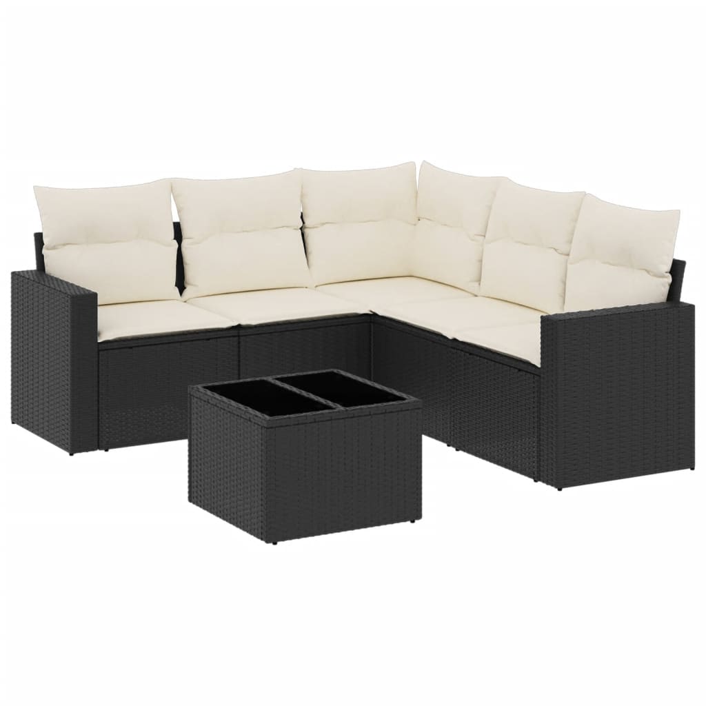 Set Divano da Giardino 6 pz con Cuscini Nero in Polyrattan - homemem39