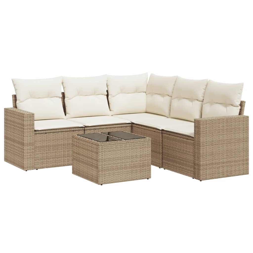 Set Divano da Giardino 6 pz con Cuscini Beige in Polyrattan - homemem39