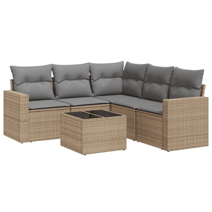 Set Divano da Giardino 6 pz con Cuscini Beige in Polyrattan - homemem39