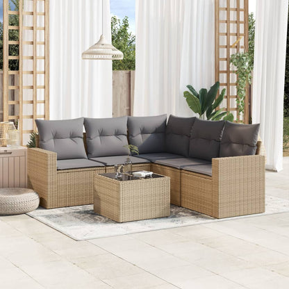 Set Divano da Giardino 6 pz con Cuscini Beige in Polyrattan - homemem39