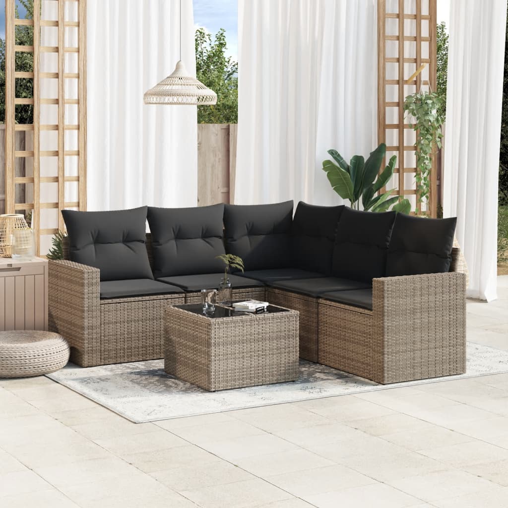 Set Divano da Giardino 6 pz con Cuscini Grigio in Polyrattan - homemem39