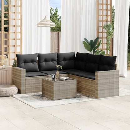 Set Divano da Giardino 6pz con Cuscini Grigio Chiaro Polyrattan - homemem39