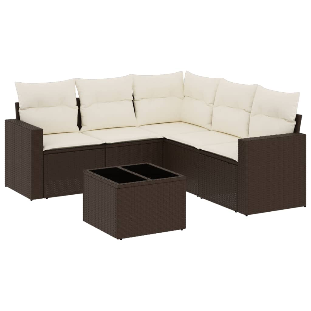 Set Divano da Giardino 6 pz con Cuscini Marrone in Polyrattan - homemem39