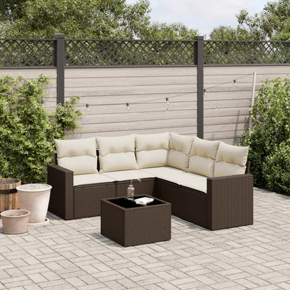 Set Divano da Giardino 6 pz con Cuscini Marrone in Polyrattan