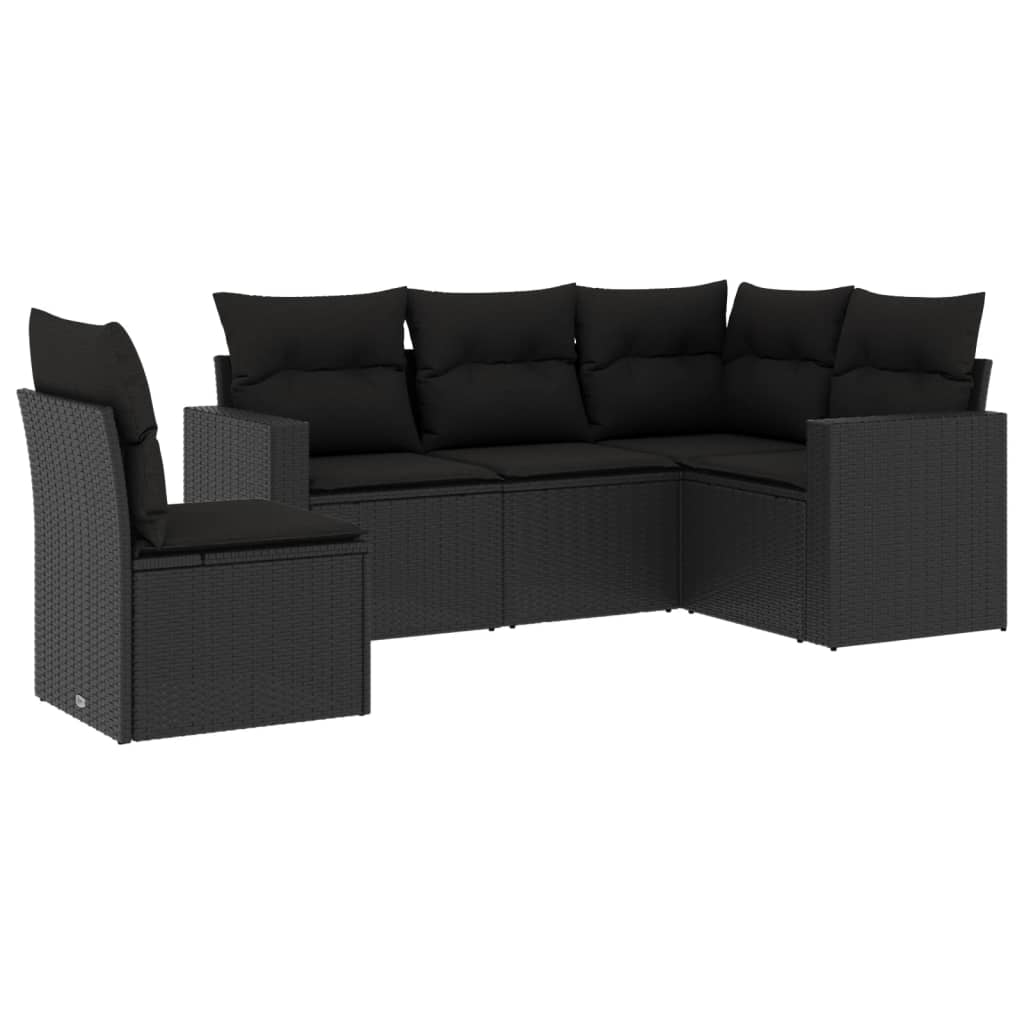 Set Divani da Giardino 5 pz con Cuscini in Polyrattan Nero - homemem39