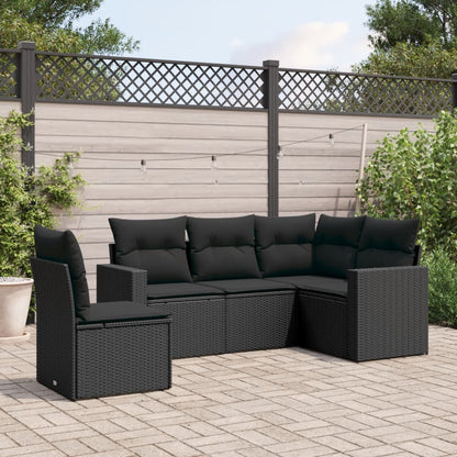 Set Divani da Giardino 5 pz con Cuscini in Polyrattan Nero - homemem39