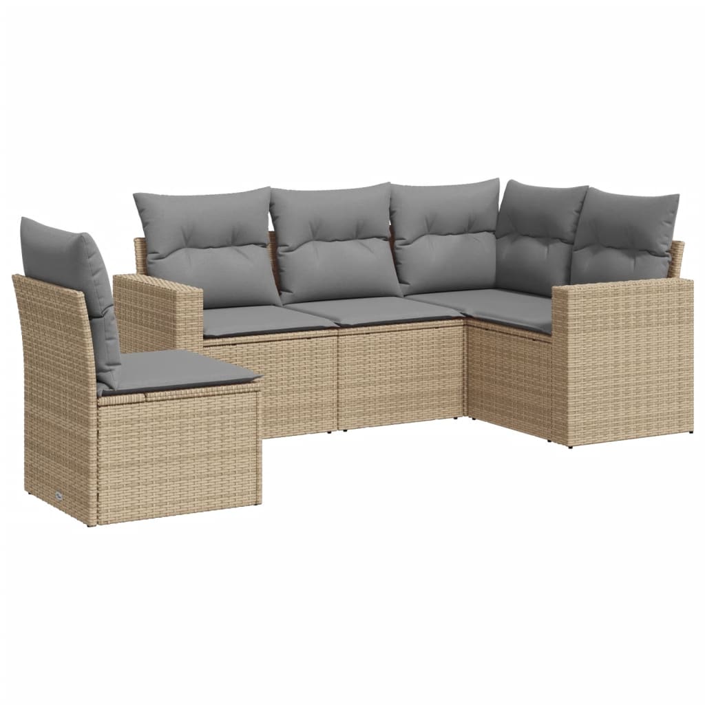 Set Divano da Giardino 5 pz con Cuscini Beige in Polyrattan - homemem39