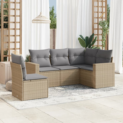 Set Divano da Giardino 5 pz con Cuscini Beige in Polyrattan - homemem39