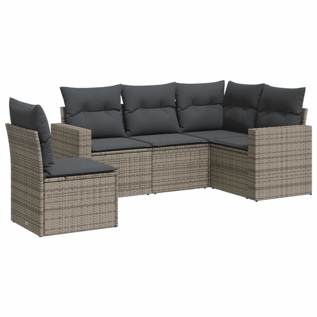 Set Divano da Giardino 5 pz con Cuscini Grigio in Polyrattan - homemem39