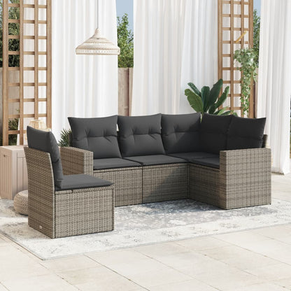 Set Divano da Giardino 5 pz con Cuscini Grigio in Polyrattan - homemem39