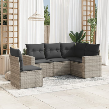 Set Divano da Giardino 5pz con Cuscini Grigio Chiaro Polyrattan - homemem39