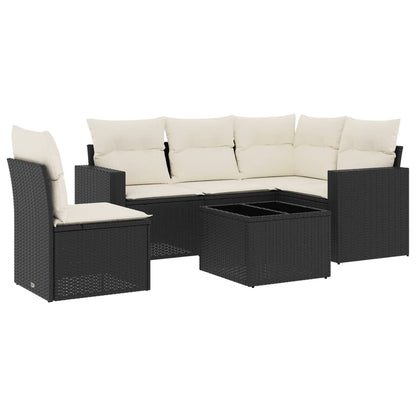 Set Divano da Giardino 6 pz con Cuscini Nero in Polyrattan - homemem39