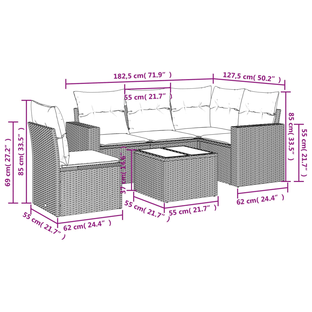 Set Divano da Giardino 6 pz con Cuscini Nero in Polyrattan - homemem39