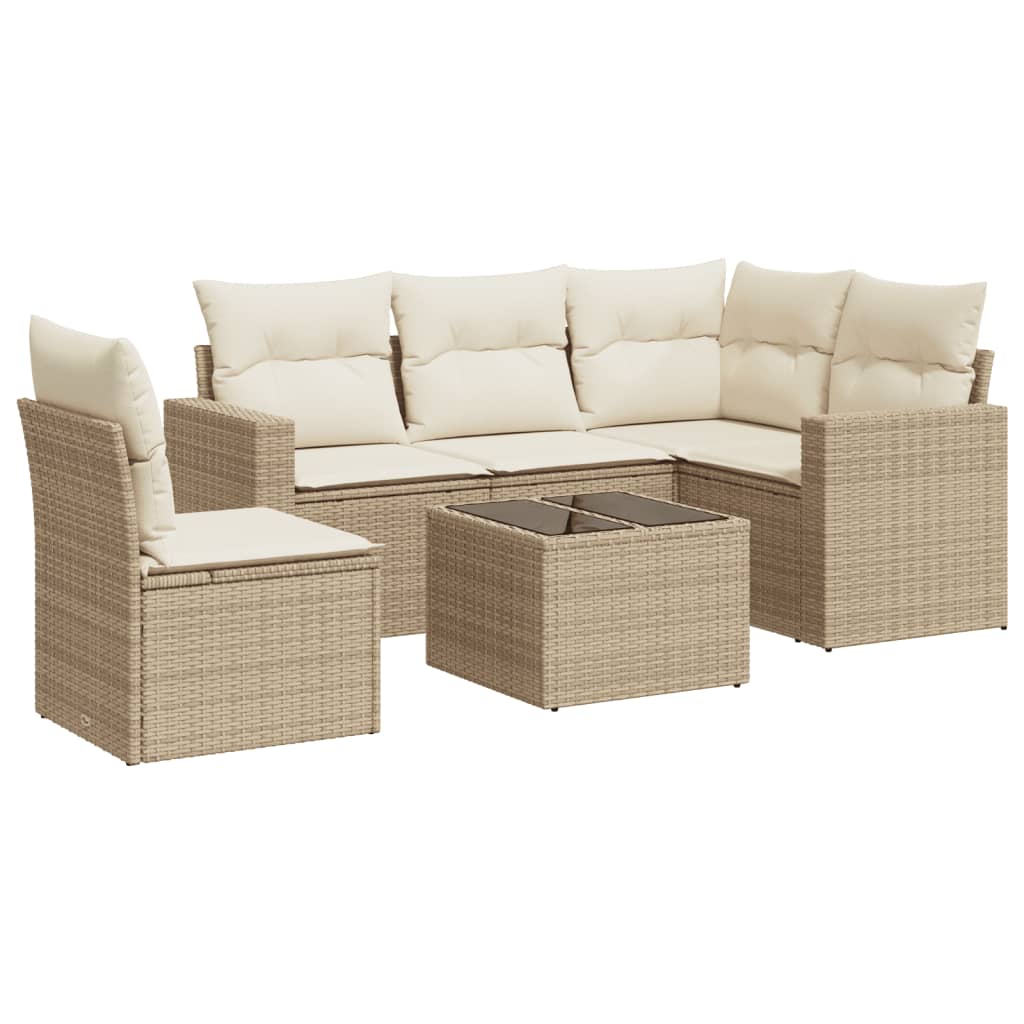 Set Divano da Giardino 6 pz con Cuscini Beige in Polyrattan - homemem39