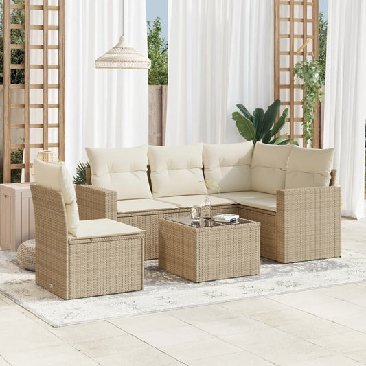 Set Divano da Giardino 6 pz con Cuscini Beige in Polyrattan - homemem39