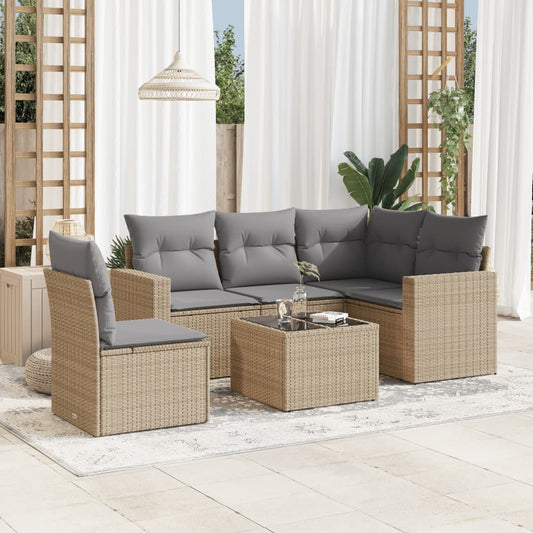 Set Divano da Giardino 6 pz con Cuscini Beige in Polyrattan - homemem39