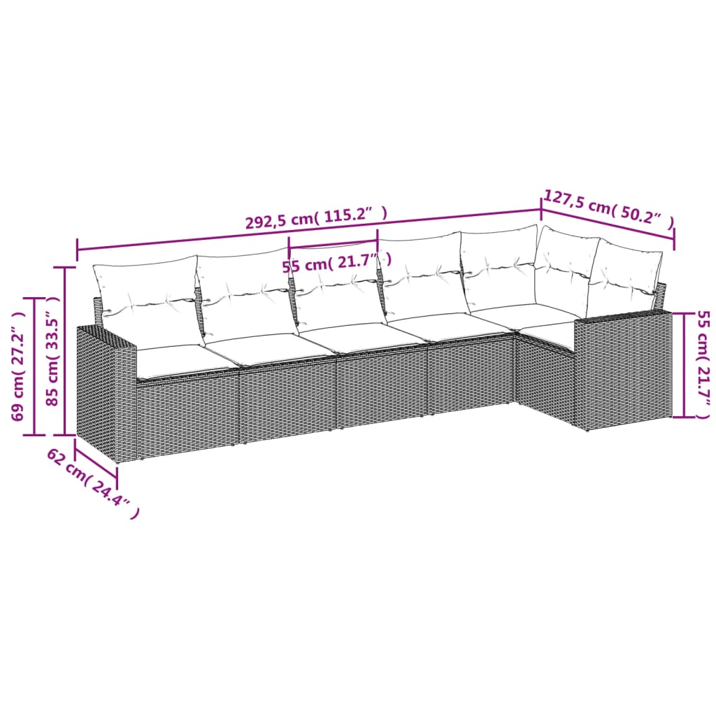 Set Divano da Giardino 6 pz con Cuscini Beige in Polyrattan - homemem39