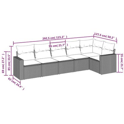 Set Divano da Giardino 6 pz con Cuscini Beige in Polyrattan - homemem39