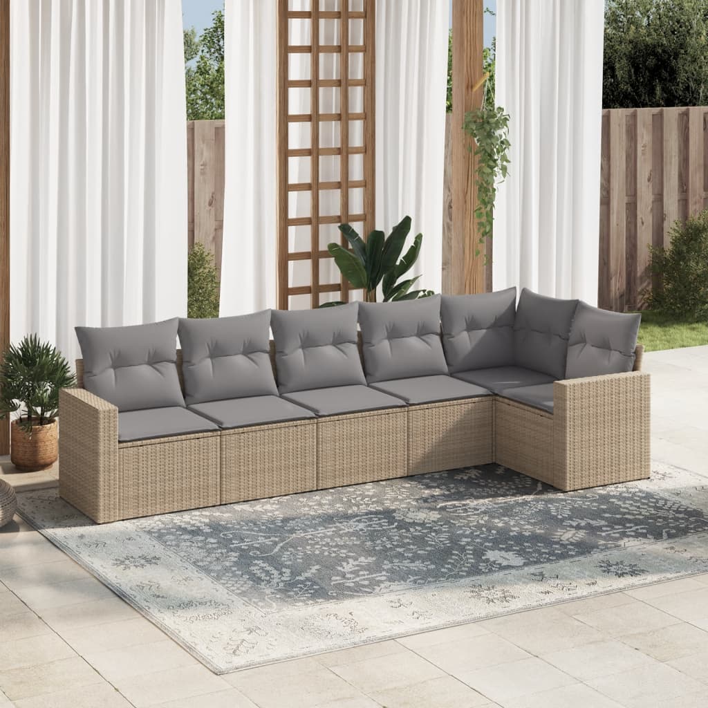 Set Divano da Giardino 6 pz con Cuscini Beige in Polyrattan - homemem39