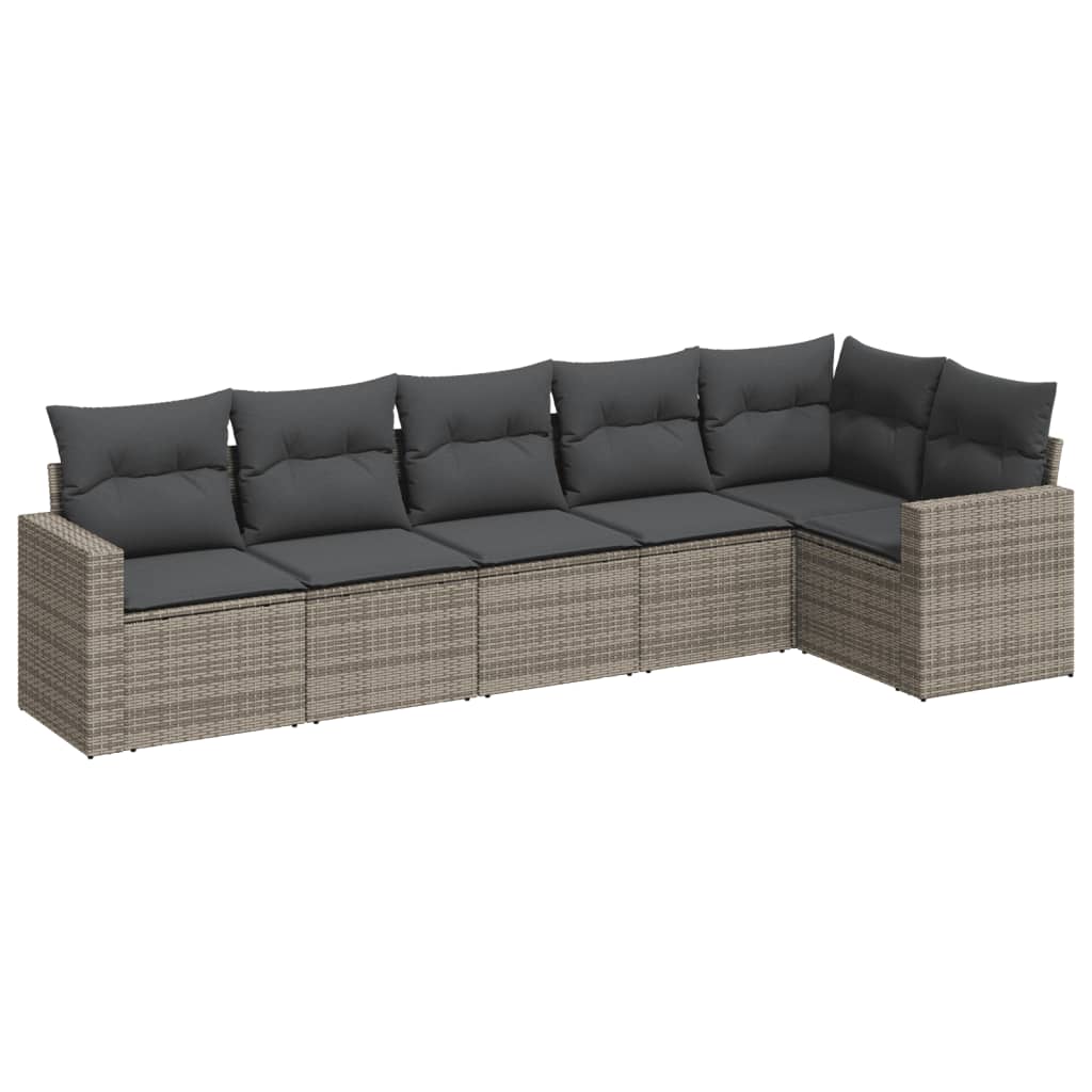 Set Divano da Giardino 6 pz con Cuscini Grigio in Polyrattan - homemem39