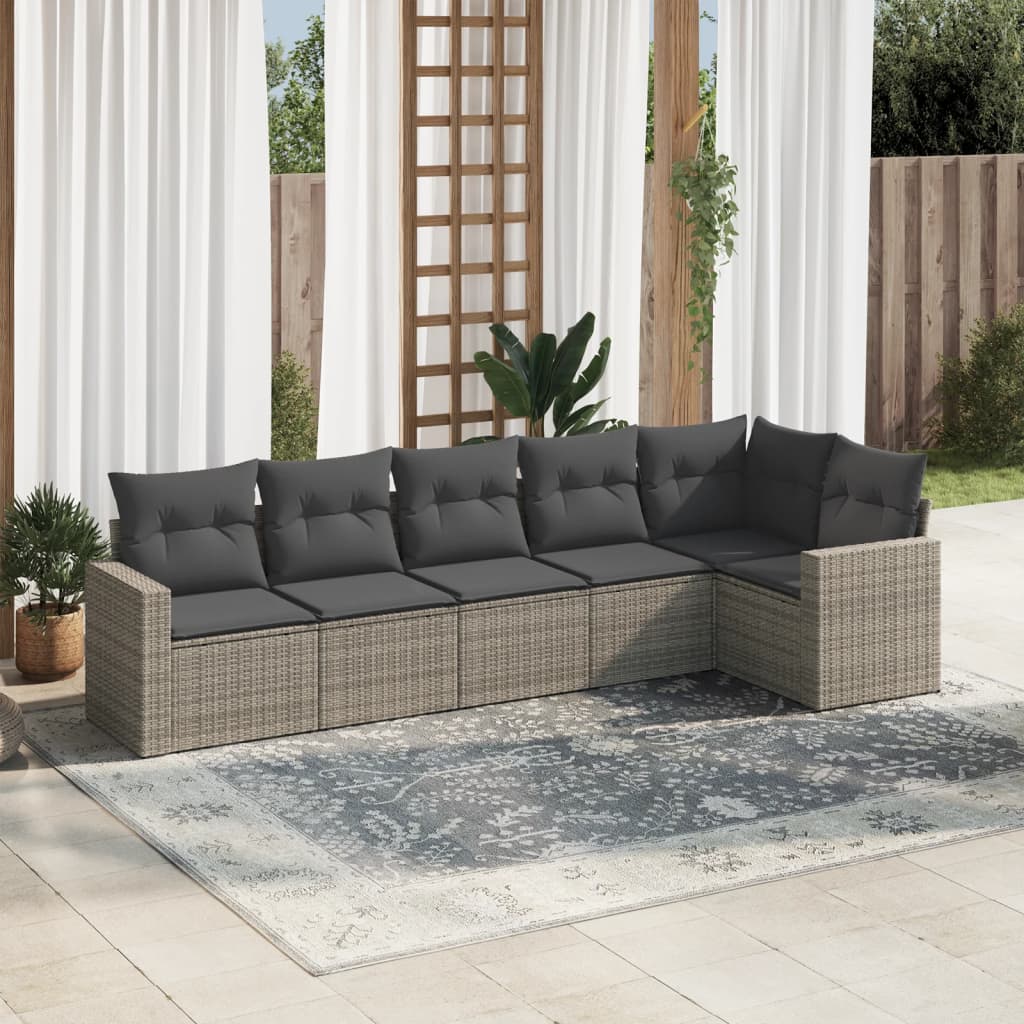 Set Divano da Giardino 6 pz con Cuscini Grigio in Polyrattan - homemem39