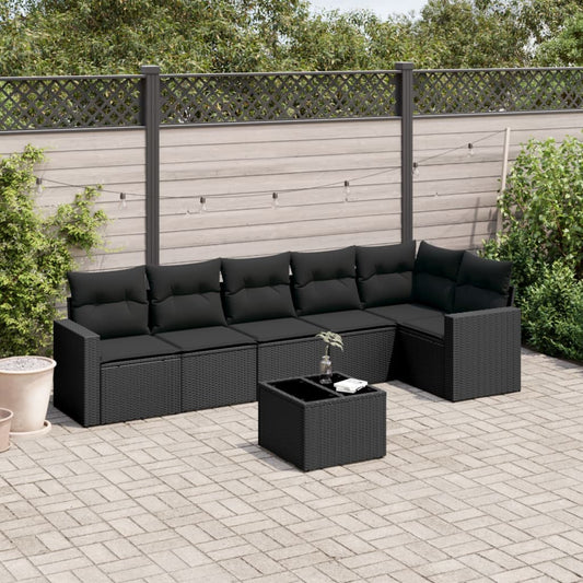 Set Divani da Giardino con Cuscini 7pz Nero Polyrattan - homemem39