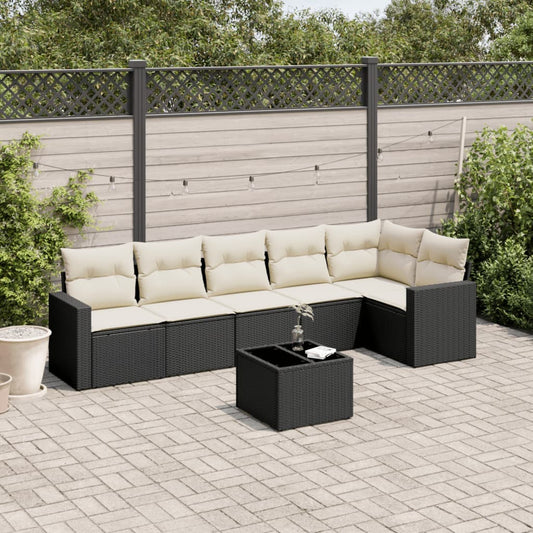 Set Divani da Giardino con Cuscini 7pz Nero Polyrattan - homemem39