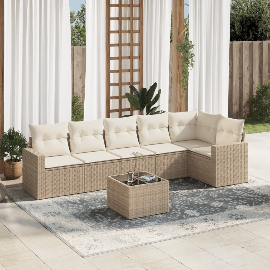 Set Divani da Giardino 7 pz con Cuscini Beige in Polyrattan - homemem39