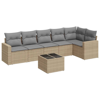 Set Divani da Giardino 7 pz con Cuscini Beige in Polyrattan - homemem39