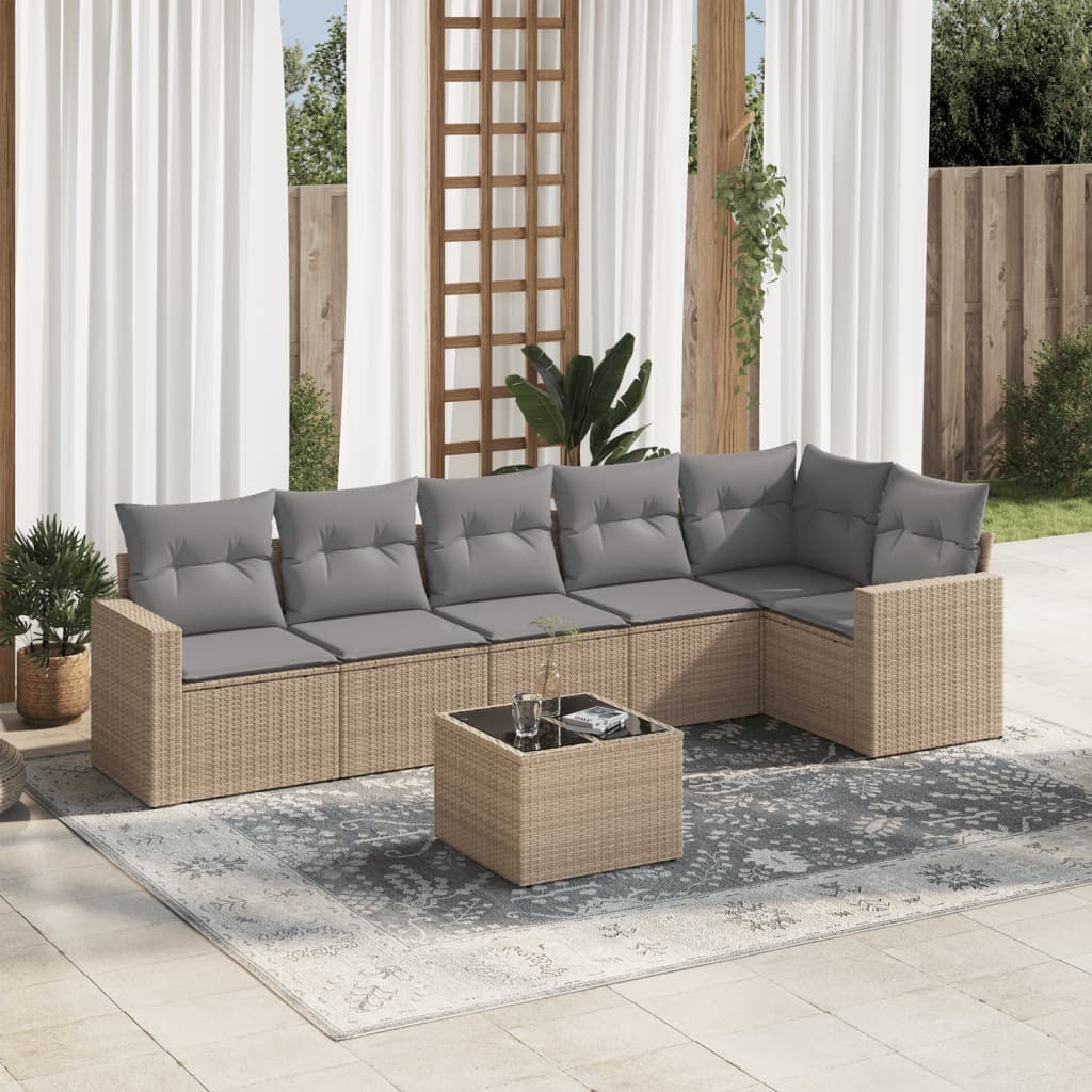 Set Divani da Giardino 7 pz con Cuscini in Polyrattan