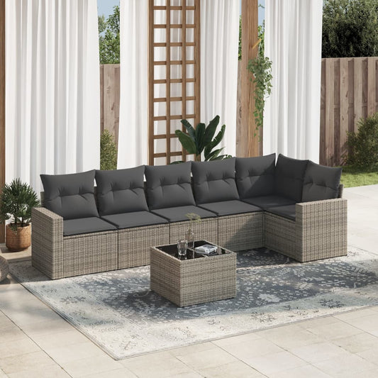 Set Divani da Giardino 7 pz con Cuscini Grigio in Polyrattan - homemem39