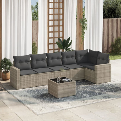 Set Divani da Giardino 7pz con Cuscini Grigio Chiaro Polyrattan - homemem39