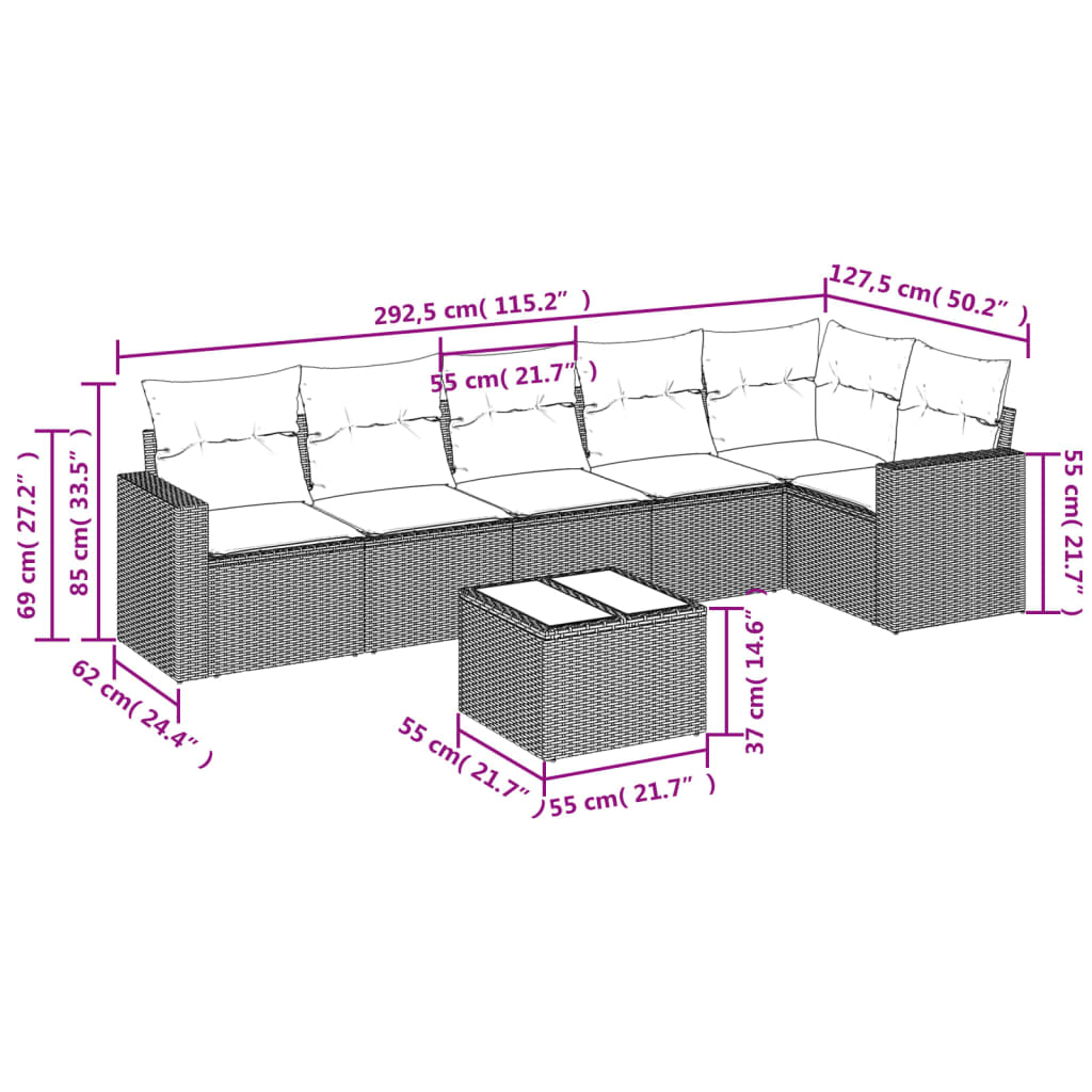 Set Divani da Giardino 7 pz con Cuscini Marrone in Polyrattan - homemem39