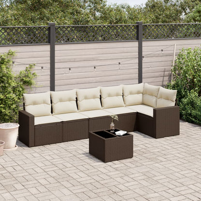 Set Divani da Giardino 7 pz con Cuscini Marrone in Polyrattan - homemem39