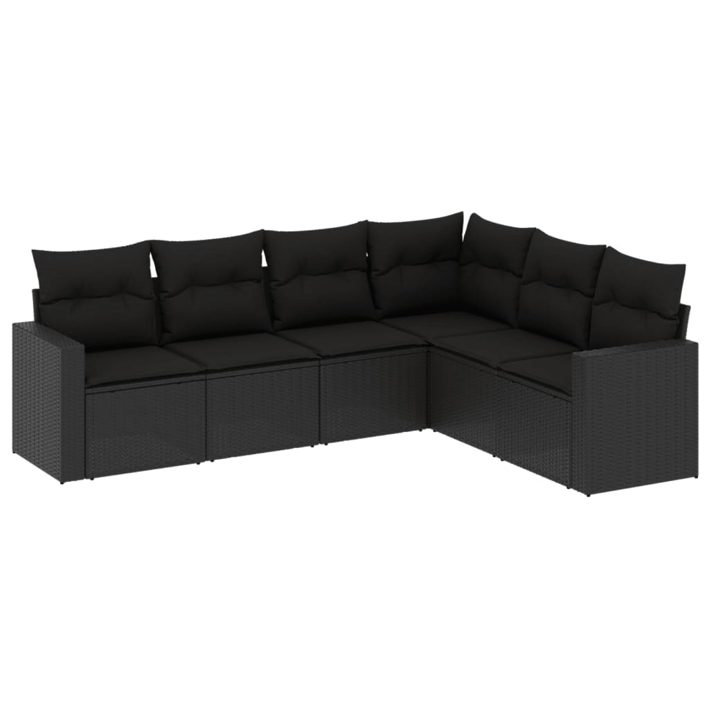 Set Divano da Giardino 6 pz con Cuscini Nero in Polyrattan - homemem39