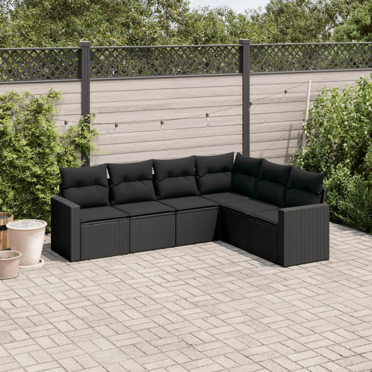 Set Divano da Giardino 6 pz con Cuscini Nero in Polyrattan - homemem39