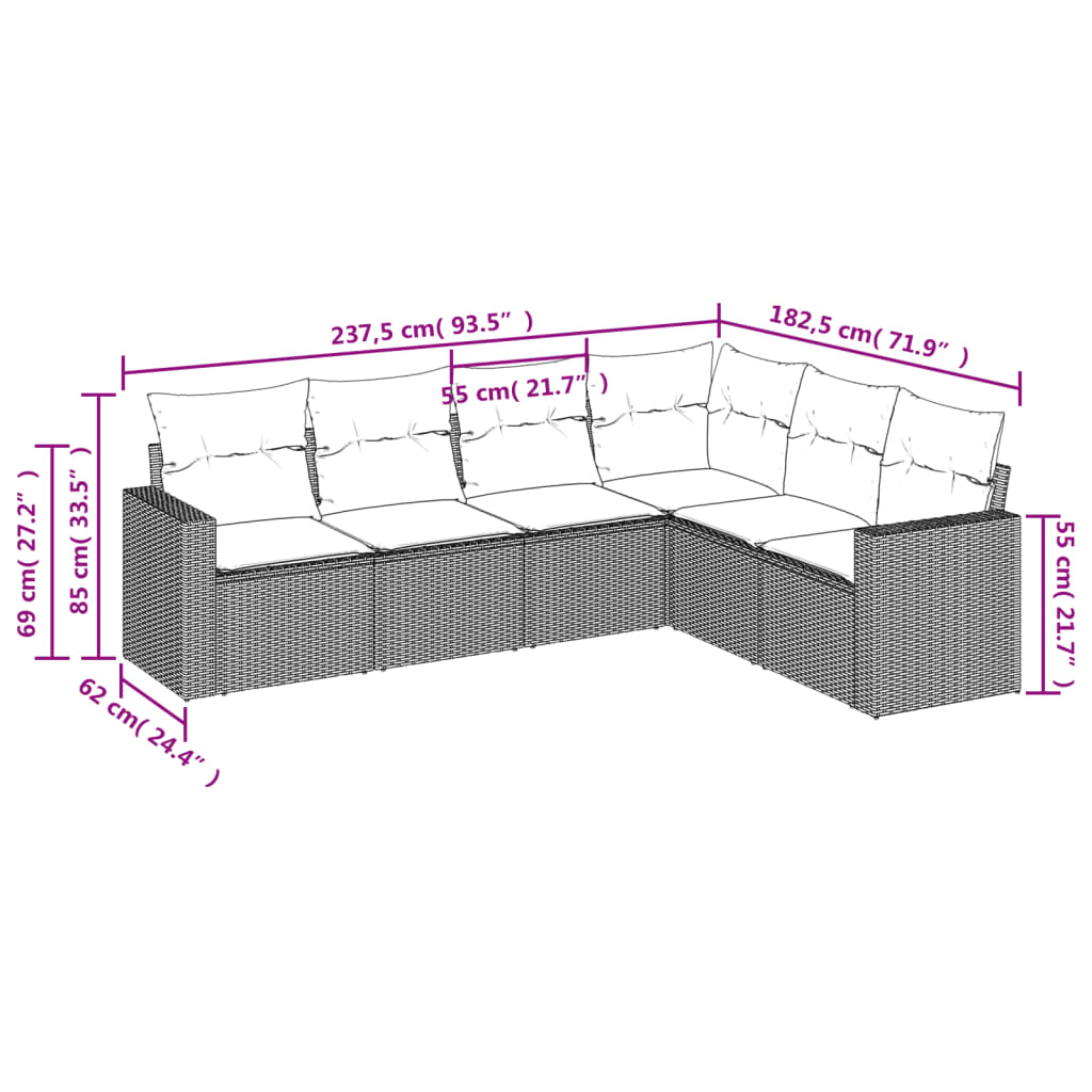 Set Divano da Giardino 6 pz con Cuscini Beige in Polyrattan - homemem39