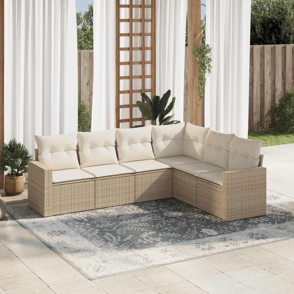 Set Divano da Giardino 6 pz con Cuscini Beige in Polyrattan - homemem39