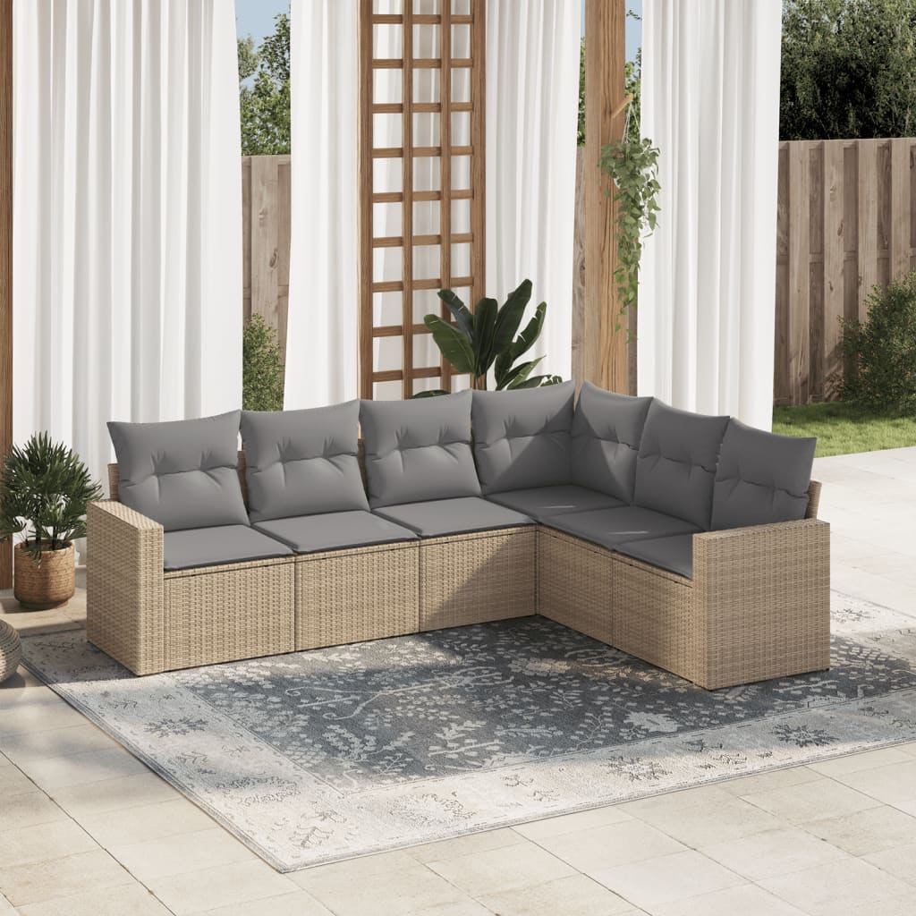 Set Divano da Giardino 6 pz con Cuscini Beige in Polyrattan - homemem39