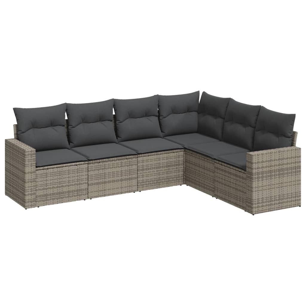 Set Divano da Giardino 6 pz con Cuscini Grigio in Polyrattan - homemem39