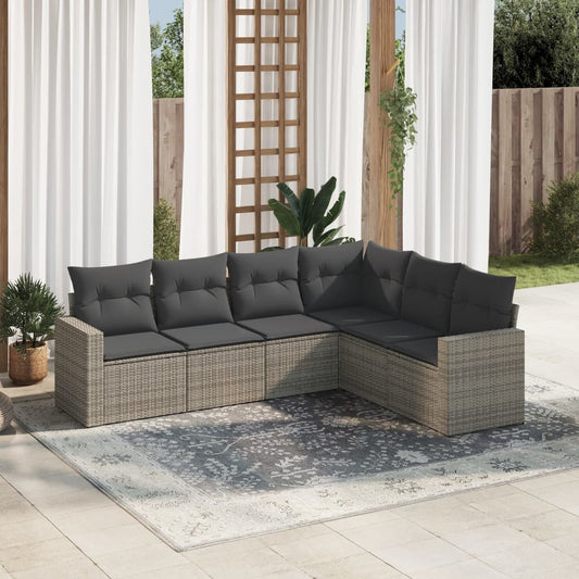 Set Divano da Giardino 6 pz con Cuscini Grigio in Polyrattan - homemem39