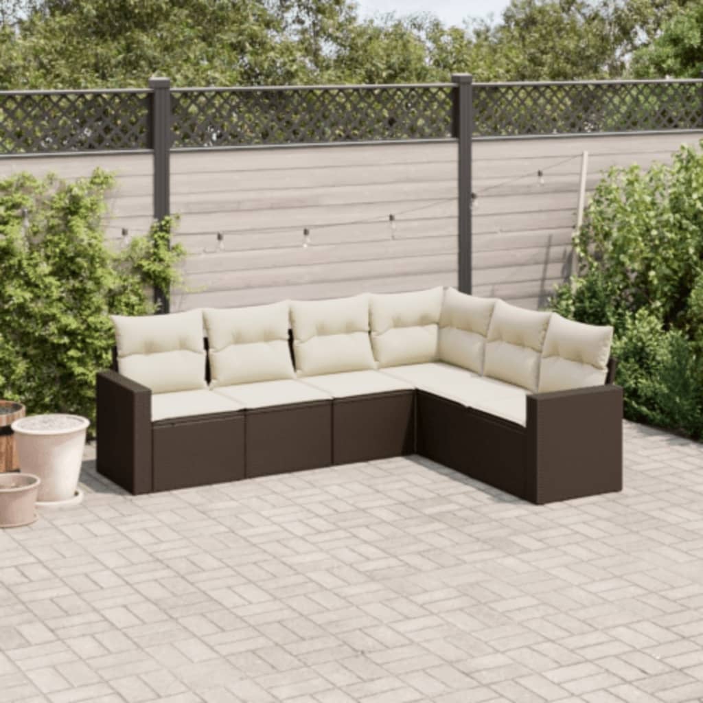 Set Divano da Giardino 6 pz con Cuscini Marrone in Polyrattan - homemem39