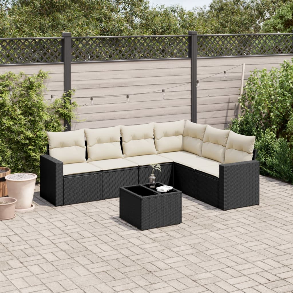 Set Divani da Giardino con Cuscini 7pz Nero Polyrattan - homemem39