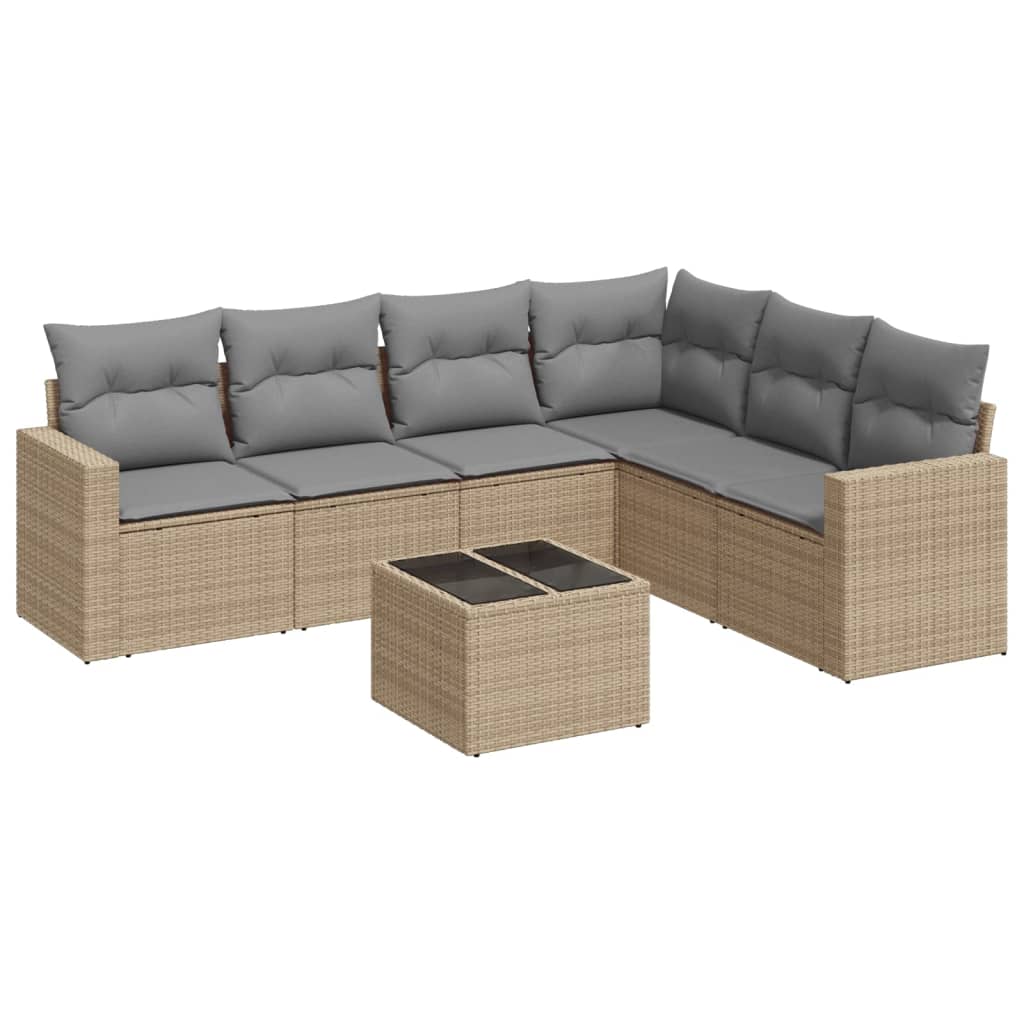 Set Divani da Giardino 7 pz con Cuscini Beige in Polyrattan - homemem39