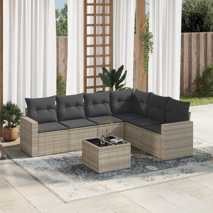 Set Divani da Giardino 7pz con Cuscini Grigio Chiaro Polyrattan - homemem39