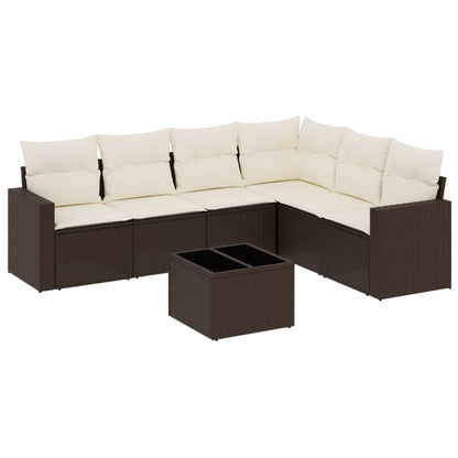 Set Divani da Giardino 7 pz con Cuscini Marrone in Polyrattan