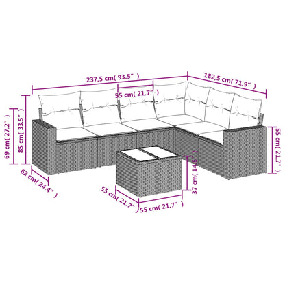 Set Divani da Giardino 7 pz con Cuscini Marrone in Polyrattan