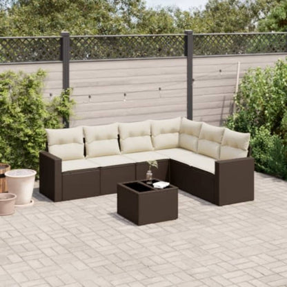 Set Divani da Giardino 7 pz con Cuscini Marrone in Polyrattan